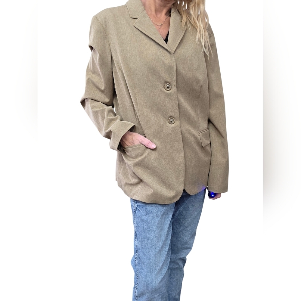 Vintage Y2K Tailored Blazer Taupe Minimalist Office Oversized Jacket Size 14